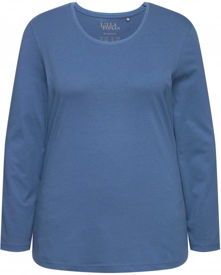Ulla Popken Basic Round Neck Long Sleeve Slim Fit Cotton Tee Ink Blue - T-krekli - 
