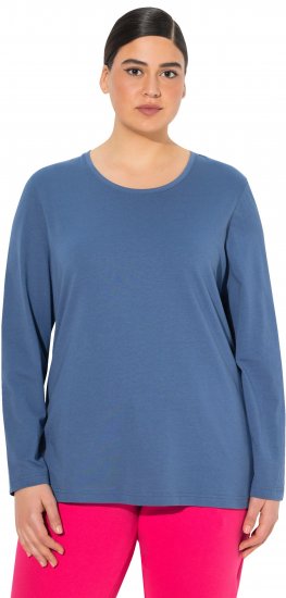 Ulla Popken Basic Round Neck Long Sleeve Slim Fit Cotton Tee Ink Blue - T-krekli - 