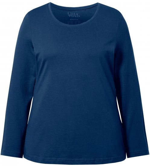 Ulla Popken Basic Round Neck Long Sleeve Slim Fit Cotton Tee Dark Blue - T-krekli - 