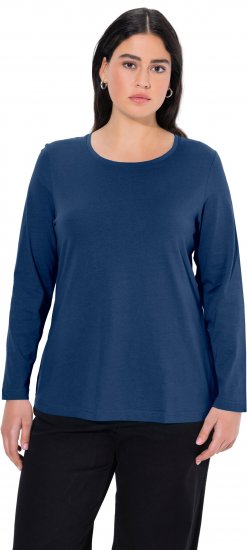Ulla Popken Basic Round Neck Long Sleeve Slim Fit Cotton Tee Dark Blue - T-krekli - 