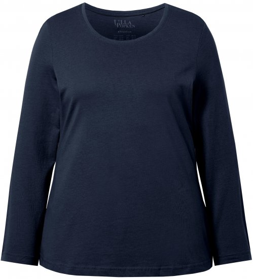 Ulla Popken Basic Round Neck Long Sleeve Slim Fit Cotton Tee Navy Blue - T-krekli - 