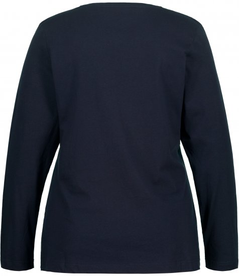 Ulla Popken Basic Round Neck Long Sleeve Slim Fit Cotton Tee Navy Blue - T-krekli - 