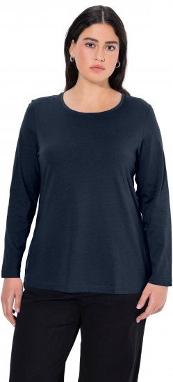 Ulla Popken Basic Round Neck Long Sleeve Slim Fit Cotton Tee Navy Blue - T-krekli - 