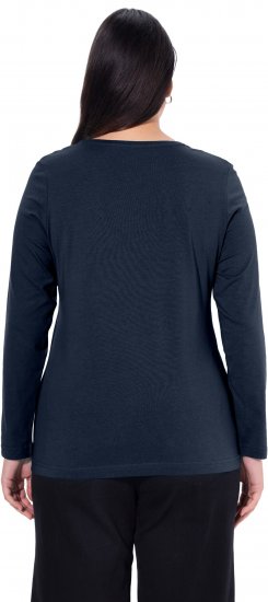Ulla Popken Basic Round Neck Long Sleeve Slim Fit Cotton Tee Navy Blue - T-krekli - 