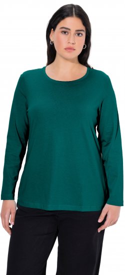 Ulla Popken Basic Round Neck Long Sleeve Slim Fit Cotton Tee Teal Green - T-krekli - 