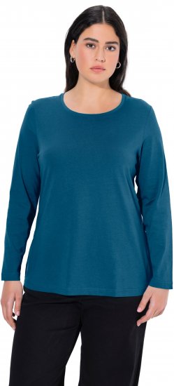 Ulla Popken Basic Round Neck Long Sleeve Slim Fit Cotton Tee Cerulean - T-krekli - 
