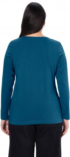 Ulla Popken Basic Round Neck Long Sleeve Slim Fit Cotton Tee Cerulean - T-krekli - 