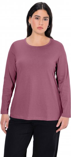 Ulla Popken Basic Round Neck Long Sleeve Slim Fit Cotton Tee Dark Rose - T-krekli - 