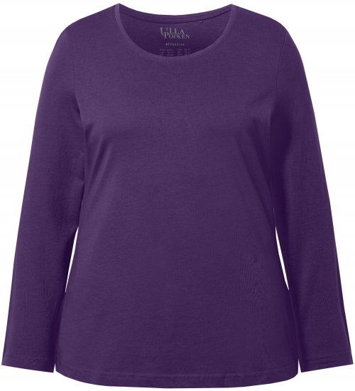 Ulla Popken Basic Round Neck Long Sleeve Slim Fit Cotton Tee Deep Violet - T-krekli - 