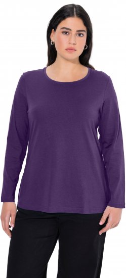 Ulla Popken Basic Round Neck Long Sleeve Slim Fit Cotton Tee Deep Violet - T-krekli - 