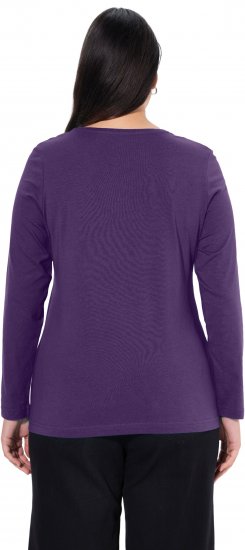 Ulla Popken Basic Round Neck Long Sleeve Slim Fit Cotton Tee Deep Violet - T-krekli - 