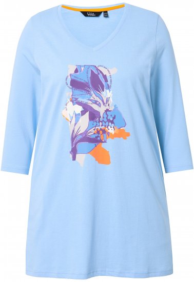 Ulla Popken Floral Motif 3/4 Sleeve Tunic Tee Light Blue - Apdrukāti T-krekli sievietēm - 