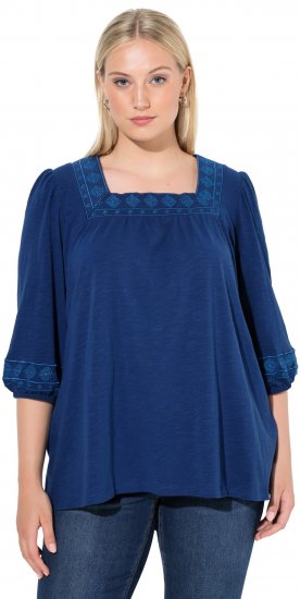 Ulla Popken Embroidered Detail 3/4 Sleeve Tee Dark Blue - Apdrukāti T-krekli sievietēm - 