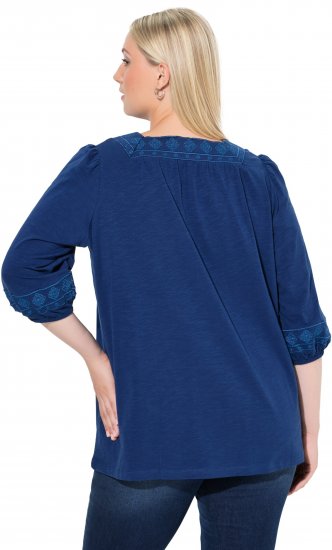 Ulla Popken Embroidered Detail 3/4 Sleeve Tee Dark Blue - Apdrukāti T-krekli sievietēm - 