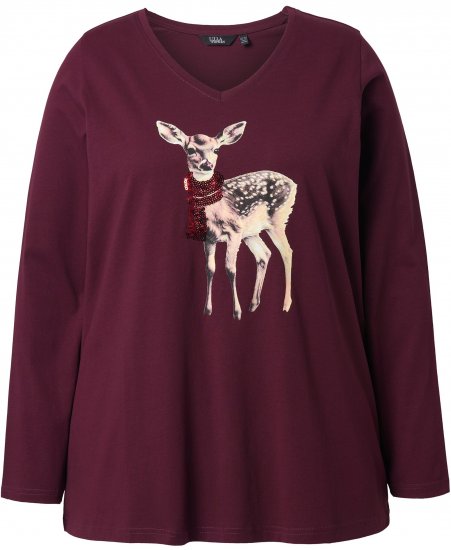 Ulla Popken Fawn Long Sleeve Graphic Tee Plum - Apdrukāti T-krekli sievietēm - 