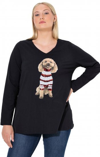 Ulla Popken Sequined Puppy Long Sleeve Graphic Tee Black - Apdrukāti T-krekli sievietēm - 