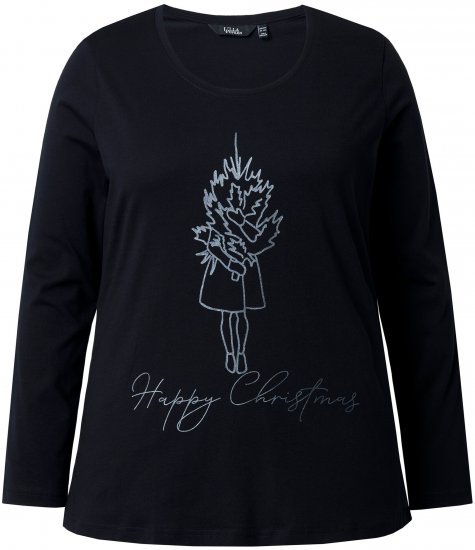 Ulla Popken Holiday Long Sleeve Graphic Tee Black - Apdrukāti T-krekli sievietēm - 