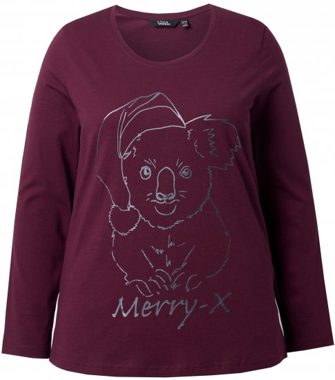 Ulla Popken Holiday Long Sleeve Graphic Tee Plum - Apdrukāti T-krekli sievietēm - 