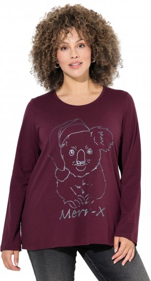 Ulla Popken Holiday Long Sleeve Graphic Tee Plum - Apdrukāti T-krekli sievietēm - 