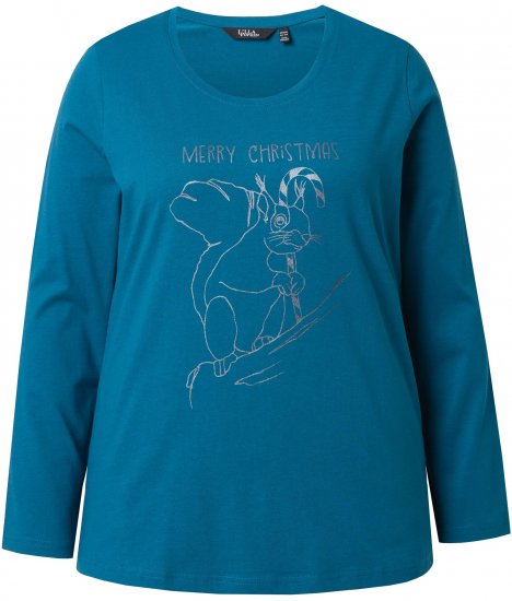 Ulla Popken Holiday Long Sleeve Graphic Tee Teal - Apdrukāti T-krekli sievietēm - 
