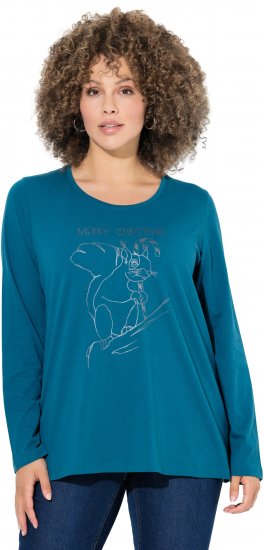 Ulla Popken Holiday Long Sleeve Graphic Tee Teal - Apdrukāti T-krekli sievietēm - 