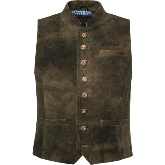 jP1880 Finest Goat Suede Traditional Vest Dark Brown - Trachten & Oktoberfest - Oktoberfest tērpi lielos izmēros (Trachten)