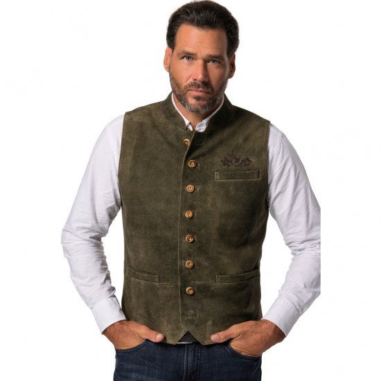jP1880 Finest Goat Suede Traditional Vest Dark Brown - Trachten & Oktoberfest - Oktoberfest tērpi lielos izmēros (Trachten)