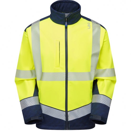 Leo Bowden Ecoviz Softshell Jacket Hi-Vis Yellow/Navy Print - Darba apģērbs - Darba apģērbs - 3XL-10XL