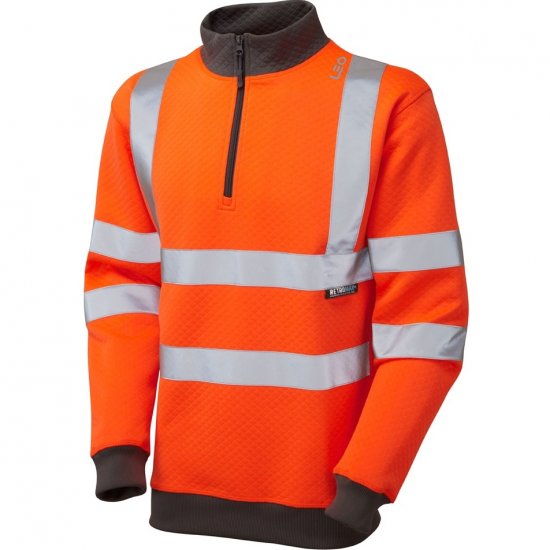 Leo Brynsworthy Ecoviz 1/4 Zip Sweatshirt Hi-Vis Orange - Darba apģērbs - Darba apģērbs - 3XL-10XL