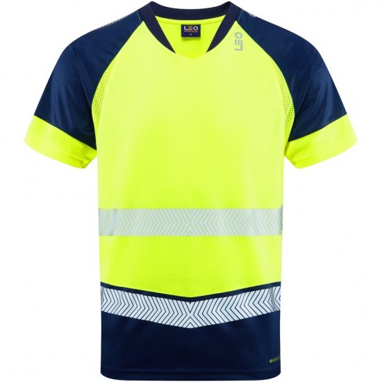 Leo Forda Ecoviz Performance+ Dual Colour T-Shirt Hi-Vis Yellow/Navy Print - Darba apģērbs - Darba apģērbs - 3XL-10XL