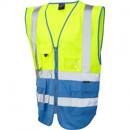 Leo Lynton Ecoviz Superior Waistcoat Hi-Vis Yellow/Deep Sky Blue - Darba apģērbs - Darba apģērbs - 3XL-10XL