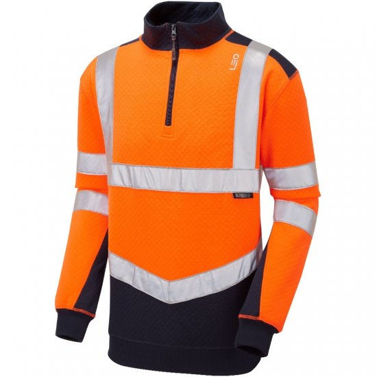 Leo Tapeley Ecoviz Dual Colour 1/4 Zip Sweatshirt Hi-Vis Orange/Navy - Darba apģērbs - Darba apģērbs - 3XL-10XL