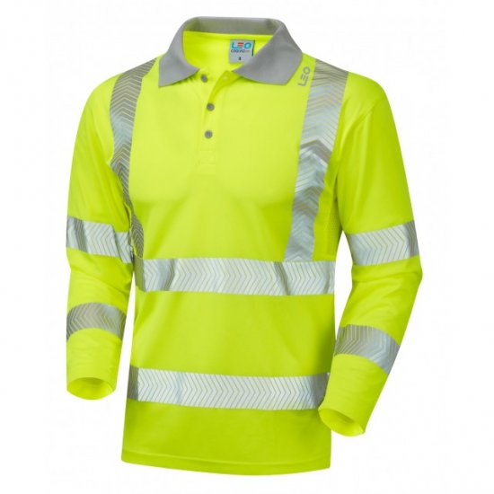 Leo Barricane Ecoviz Performance+ Sleeved Polo Shirt Hi-Vis Yellow - Darba apģērbs - Darba apģērbs - 3XL-10XL