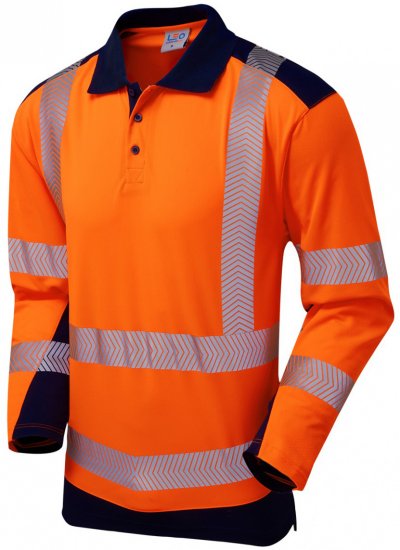 Leo Wringcliff Coolviz Plus L/S Polo Hi-Vis Orange/Navy - Darba apģērbs - Darba apģērbs - 3XL-10XL