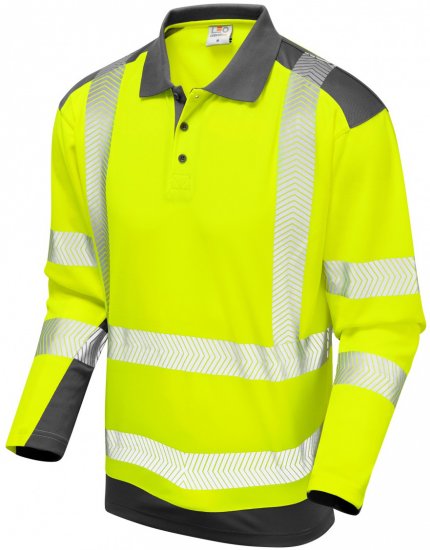 Leo Wringcliff Coolviz Plus L/S Polo Hi-Vis Yellow/Grey - Darba apģērbs - Darba apģērbs - 3XL-10XL