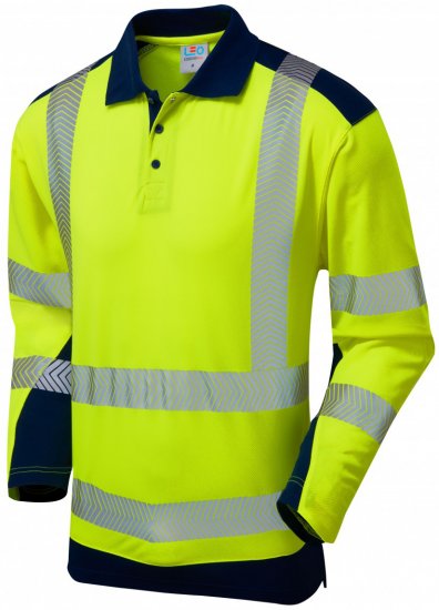Leo Wringcliff Coolviz Plus L/S Polo Hi-Vis Yellow/Navy - Darba apģērbs - Darba apģērbs - 3XL-10XL
