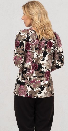 Scandinavian Caramel Flowers Blouse Purple and Brown - Apdrukāti T-krekli sievietēm - 