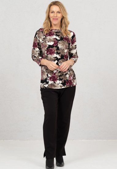 Scandinavian Caramel Flowers Blouse Purple and Brown - Apdrukāti T-krekli sievietēm - 