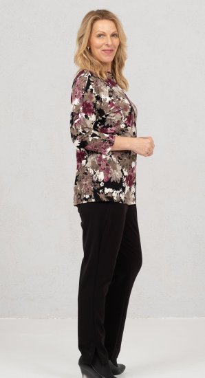 Scandinavian Caramel Flowers Blouse Purple and Brown - Apdrukāti T-krekli sievietēm - 