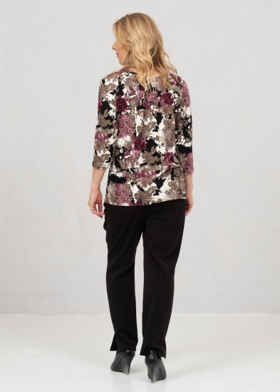 Scandinavian Caramel Flowers Blouse Purple and Brown - Apdrukāti T-krekli sievietēm - 