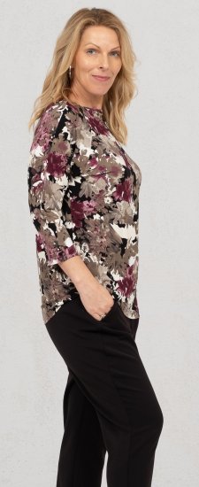 Scandinavian Caramel Flowers Blouse Purple and Brown - Apdrukāti T-krekli sievietēm - 