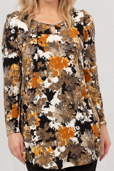 Scandinavian Caramel Flower Petals Tunic Orange and Brown - Apdrukāti T-krekli sievietēm - 