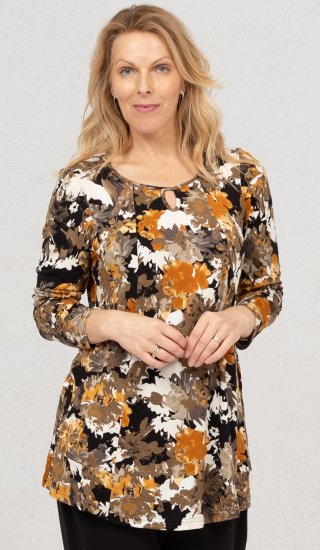 Scandinavian Caramel Flower Petals Tunic Orange and Brown - Apdrukāti T-krekli sievietēm - 