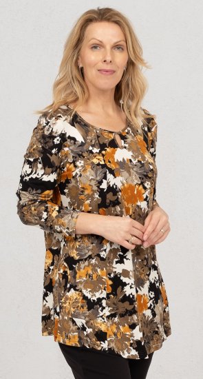Scandinavian Caramel Flower Petals Tunic Orange and Brown - Apdrukāti T-krekli sievietēm - 