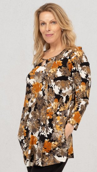 Scandinavian Caramel Flower Petals Tunic Orange and Brown - Apdrukāti T-krekli sievietēm - 