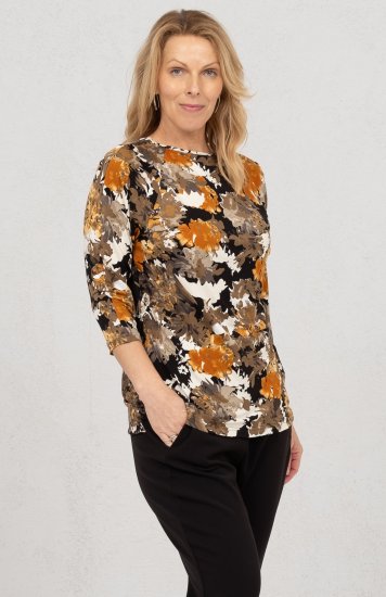 Scandinavian Caramel Flowers Blouse Orange and Brown - Apdrukāti T-krekli sievietēm -