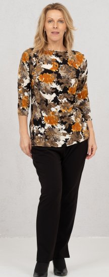 Scandinavian Caramel Flowers Blouse Orange and Brown - Apdrukāti T-krekli sievietēm -