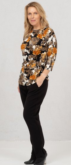 Scandinavian Caramel Flowers Blouse Orange and Brown - Apdrukāti T-krekli sievietēm -