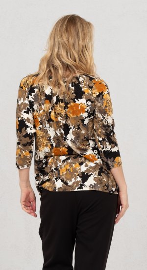 Scandinavian Caramel Flowers Blouse Orange and Brown - Apdrukāti T-krekli sievietēm -
