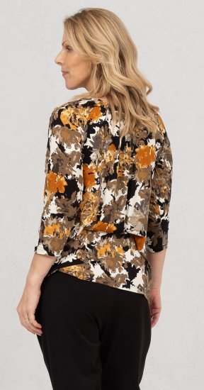 Scandinavian Caramel Flowers Blouse Orange and Brown - Apdrukāti T-krekli sievietēm -